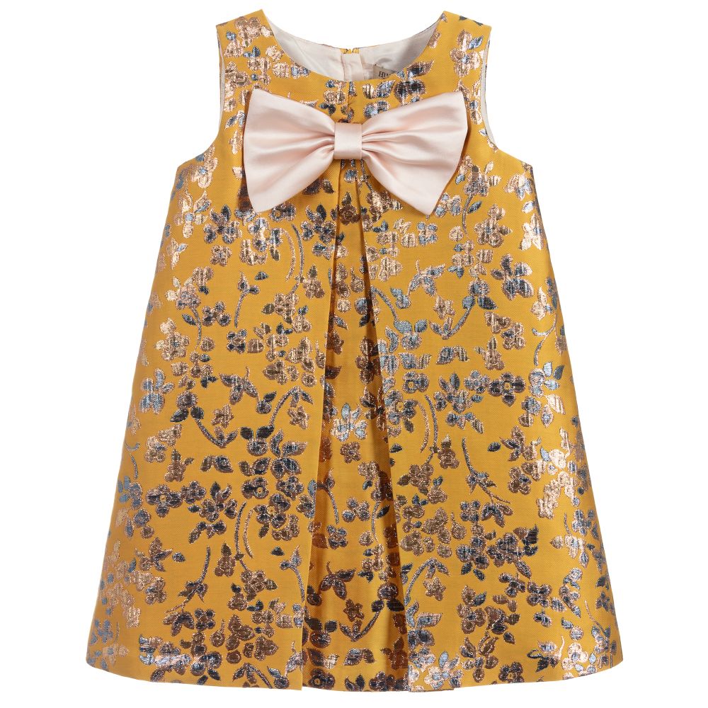 Hucklebones London - Yellow & Gold Brocade Dress | Childrensalon