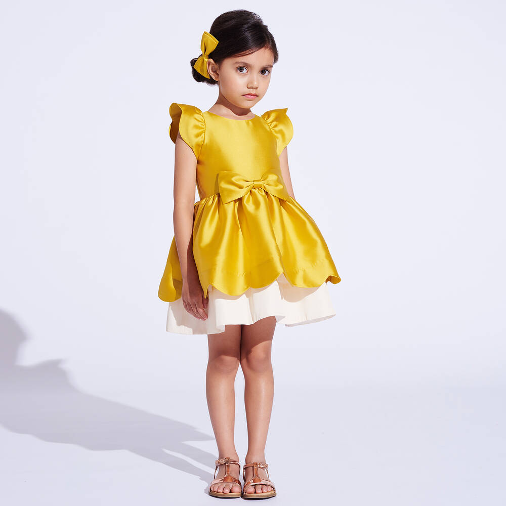 Hucklebones London-Yellow & Ivory Satin Dress  | Childrensalon Outlet
