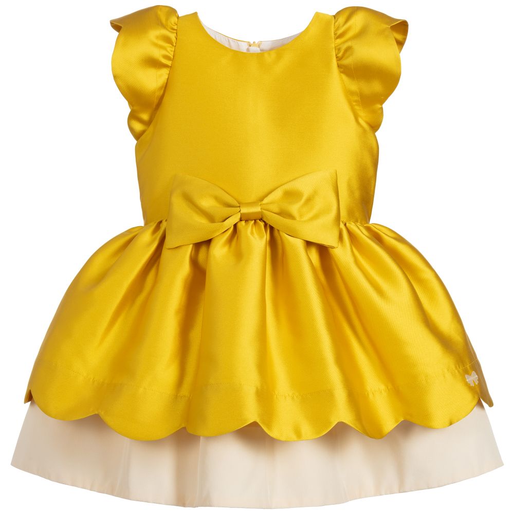 Hucklebones London - Yellow & Ivory Satin Dress  | Childrensalon