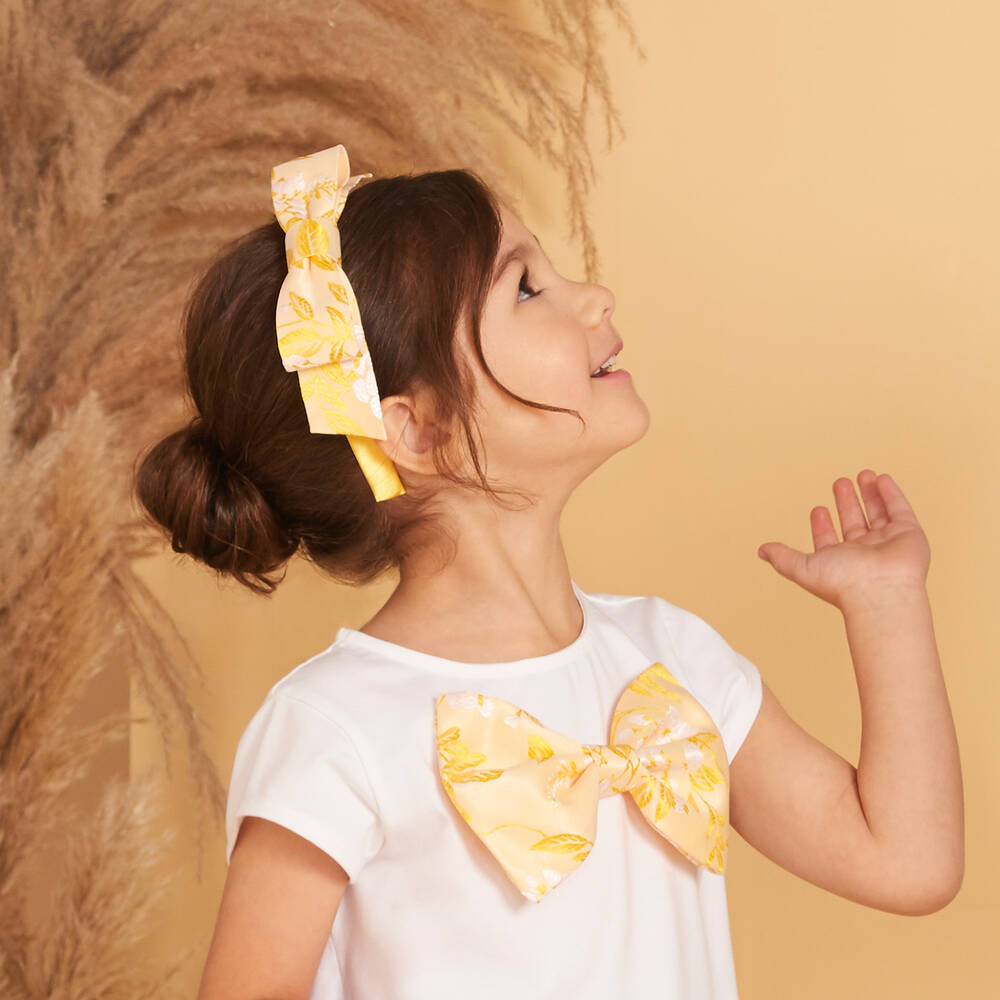 Hucklebones London-Желтый ободок с жаккардовым бантом | Childrensalon Outlet
