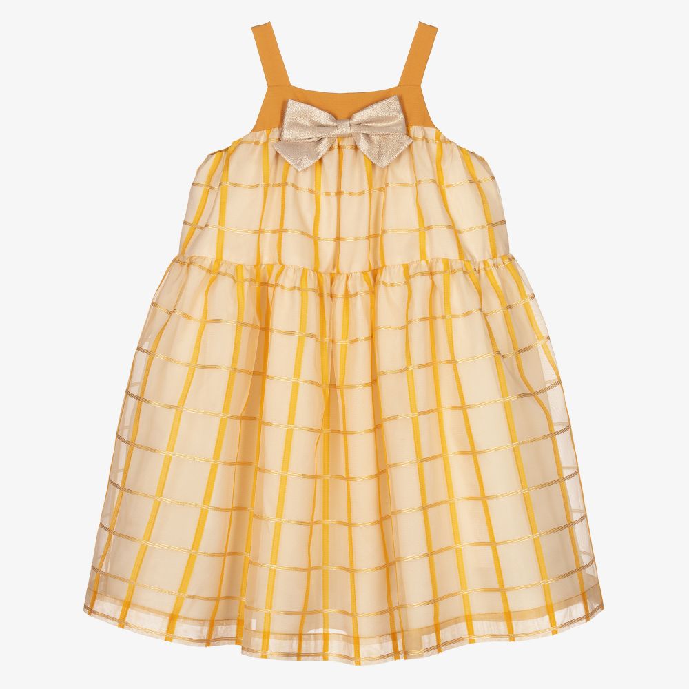 Hucklebones London - Желтое платье из органзы в клетку | Childrensalon