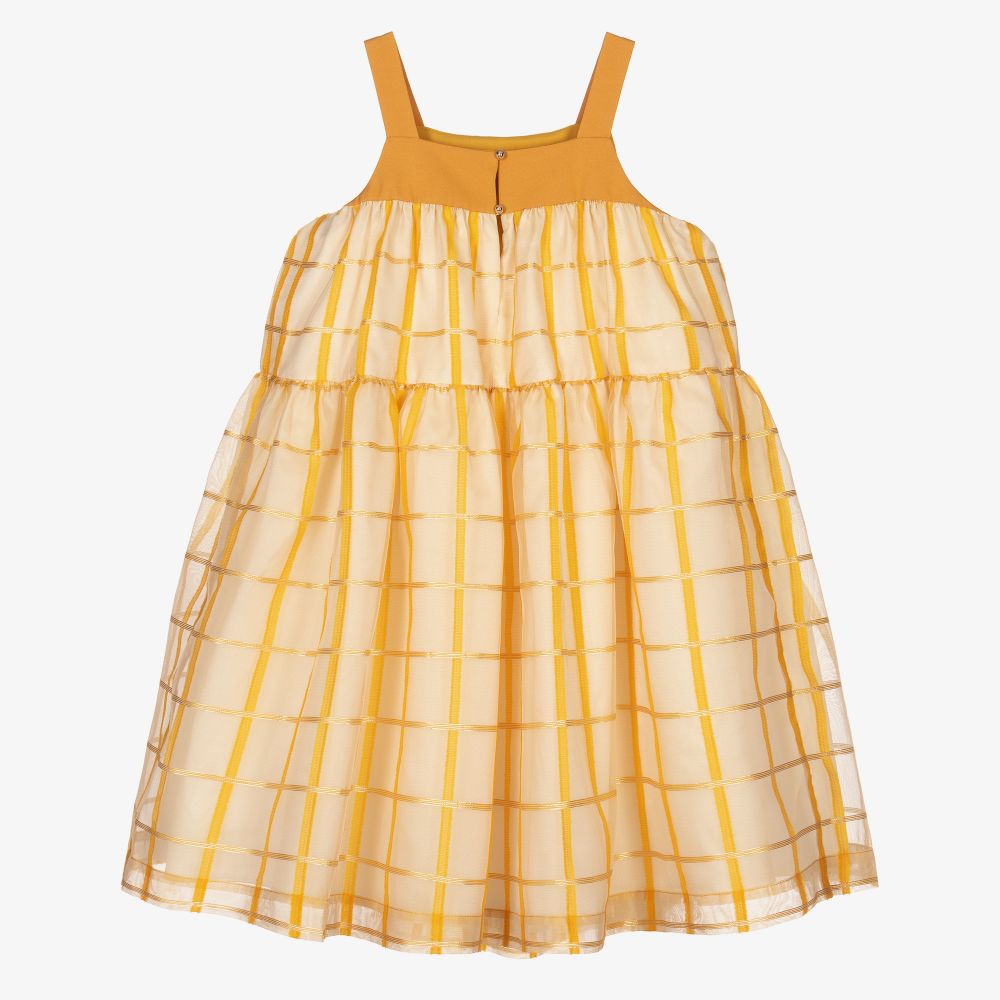 Hucklebones London-Yellow Organza Check Dress | Childrensalon Outlet