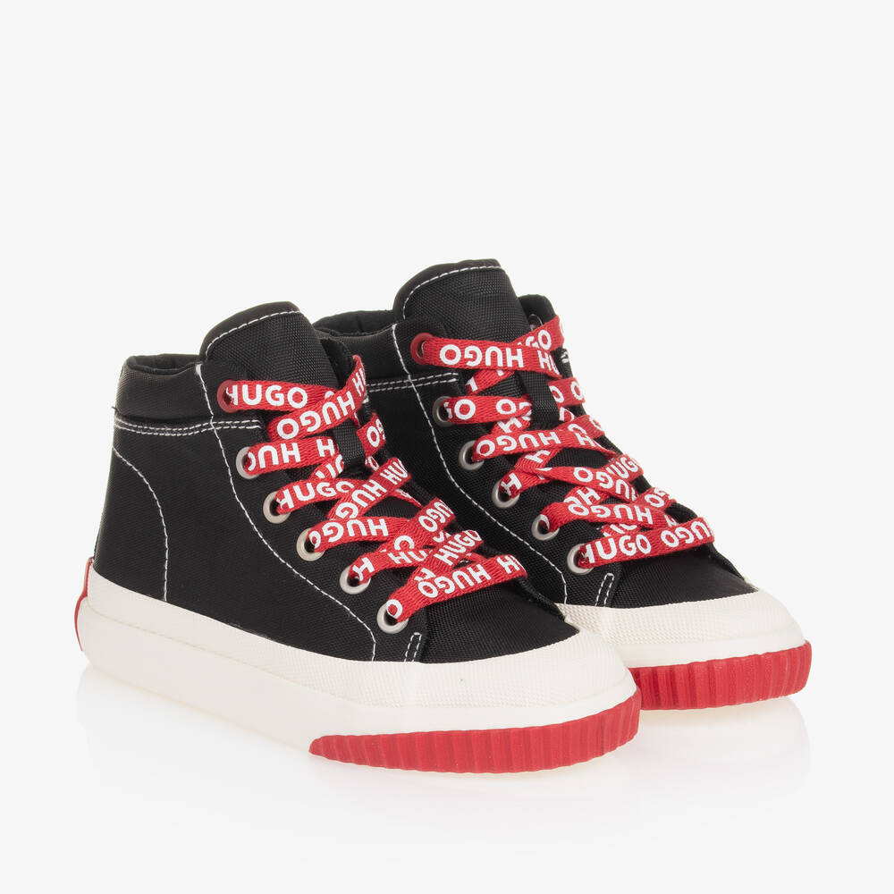 HUGO-Boys Black Canvas High Top Trainers | Childrensalon Outlet