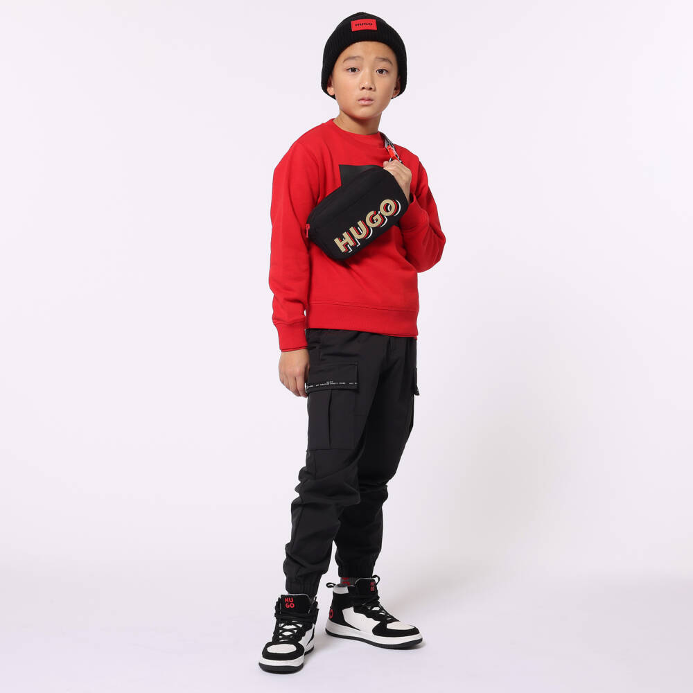 HUGO-Boys Black Leather High-Tops | Childrensalon Outlet
