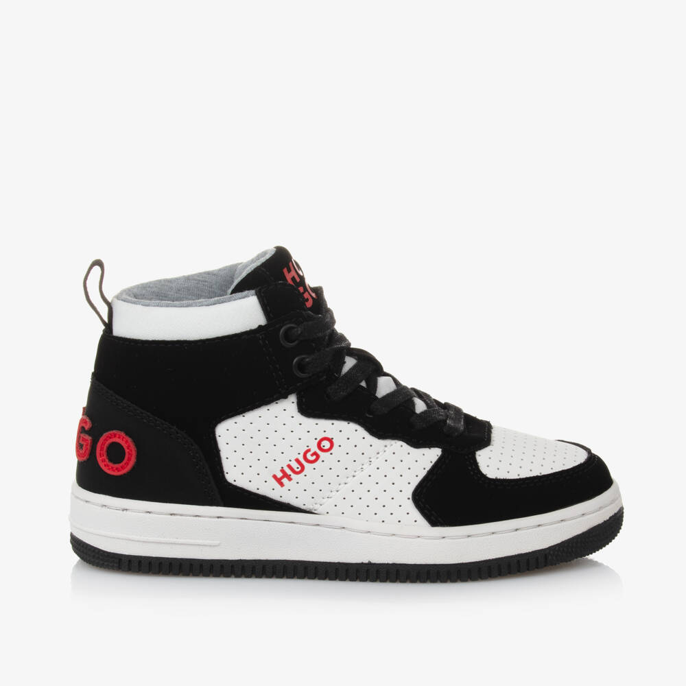 HUGO-Boys Black Leather High-Tops | Childrensalon Outlet