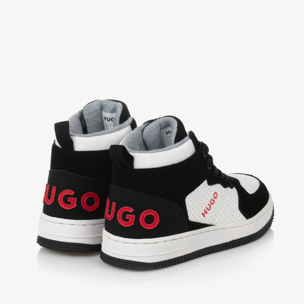 HUGO-Boys Black Leather High-Tops | Childrensalon Outlet