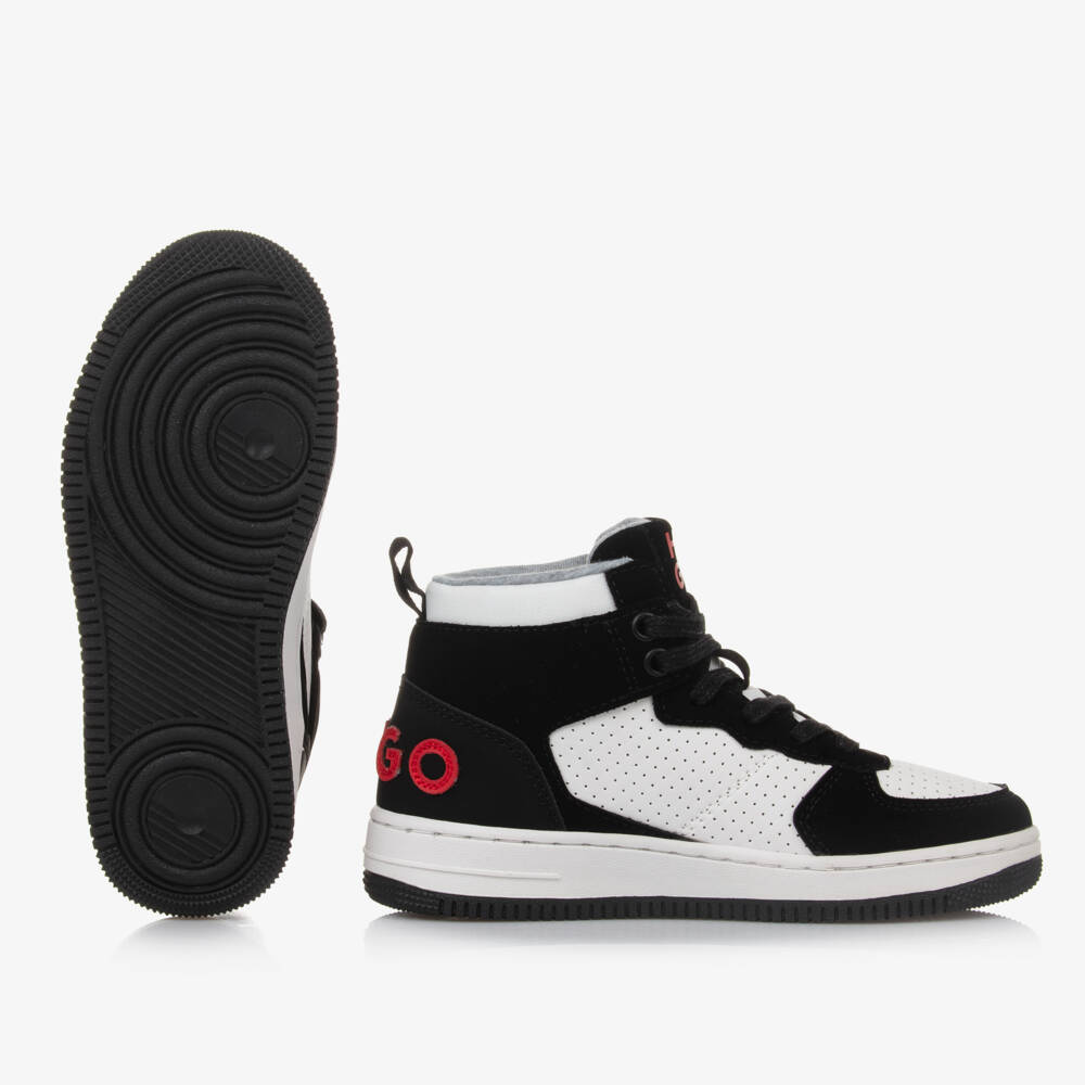 HUGO-Boys Black Leather High-Tops | Childrensalon Outlet
