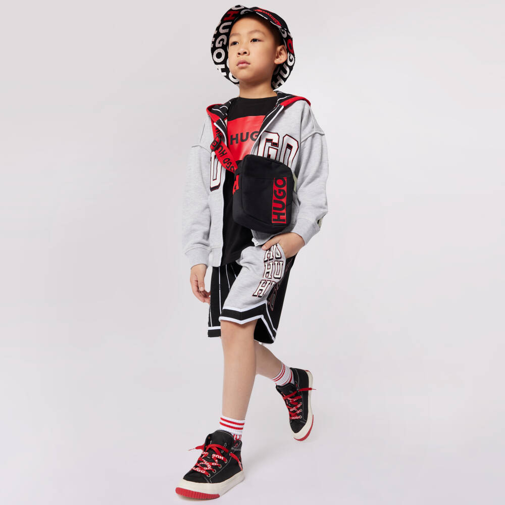 HUGO-Boys Black Organic Cotton Logo T-Shirt | Childrensalon Outlet
