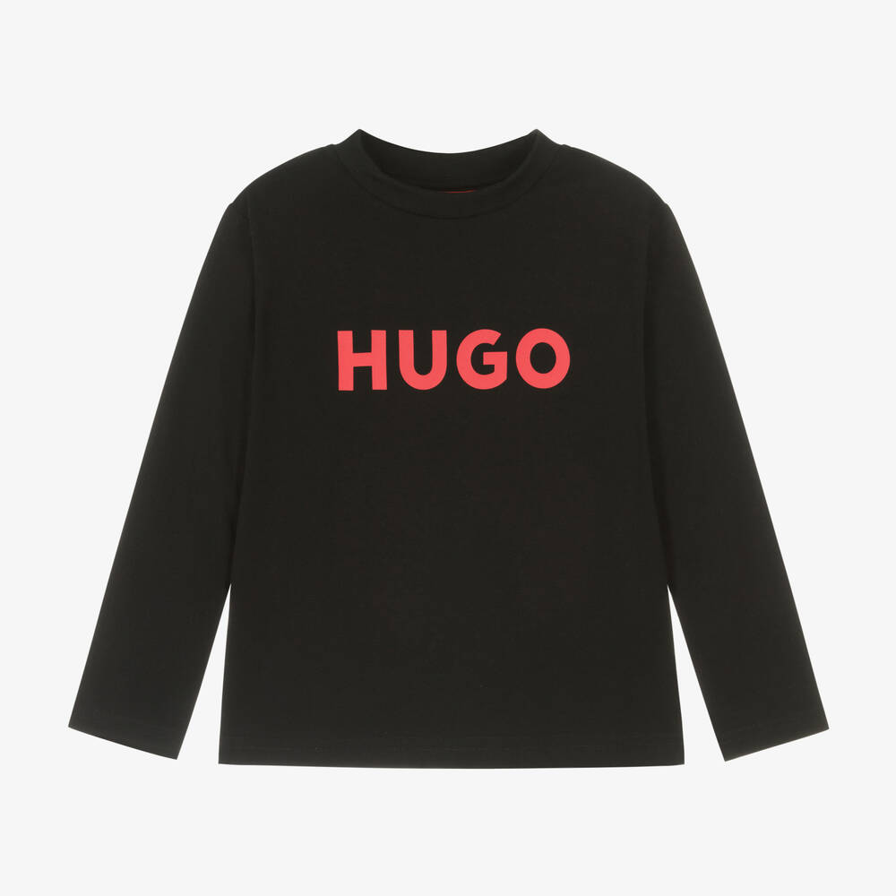 HUGO-Boys Black Organic Cotton Top | Childrensalon Outlet