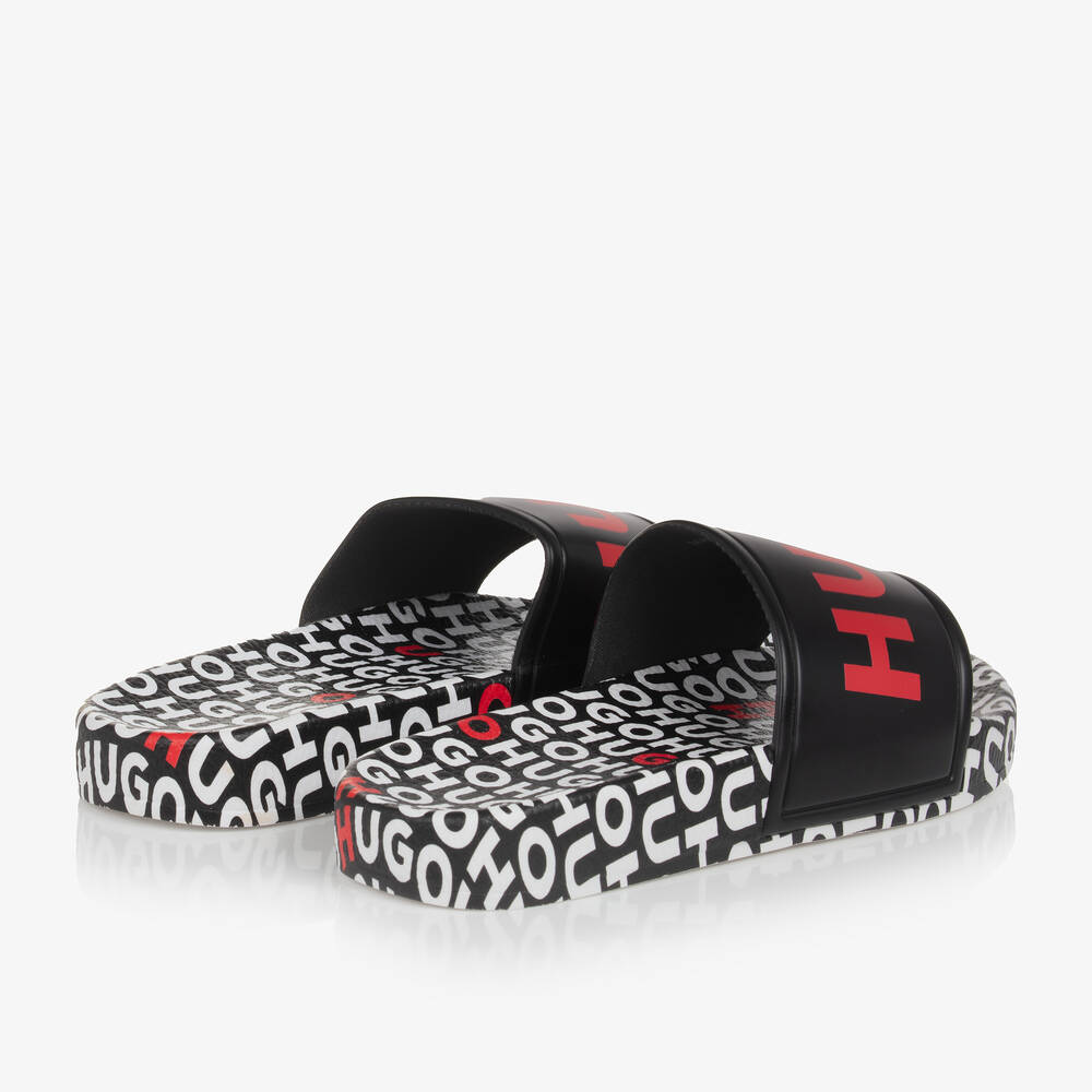 HUGO-Boys Black & Red Sliders | Childrensalon Outlet