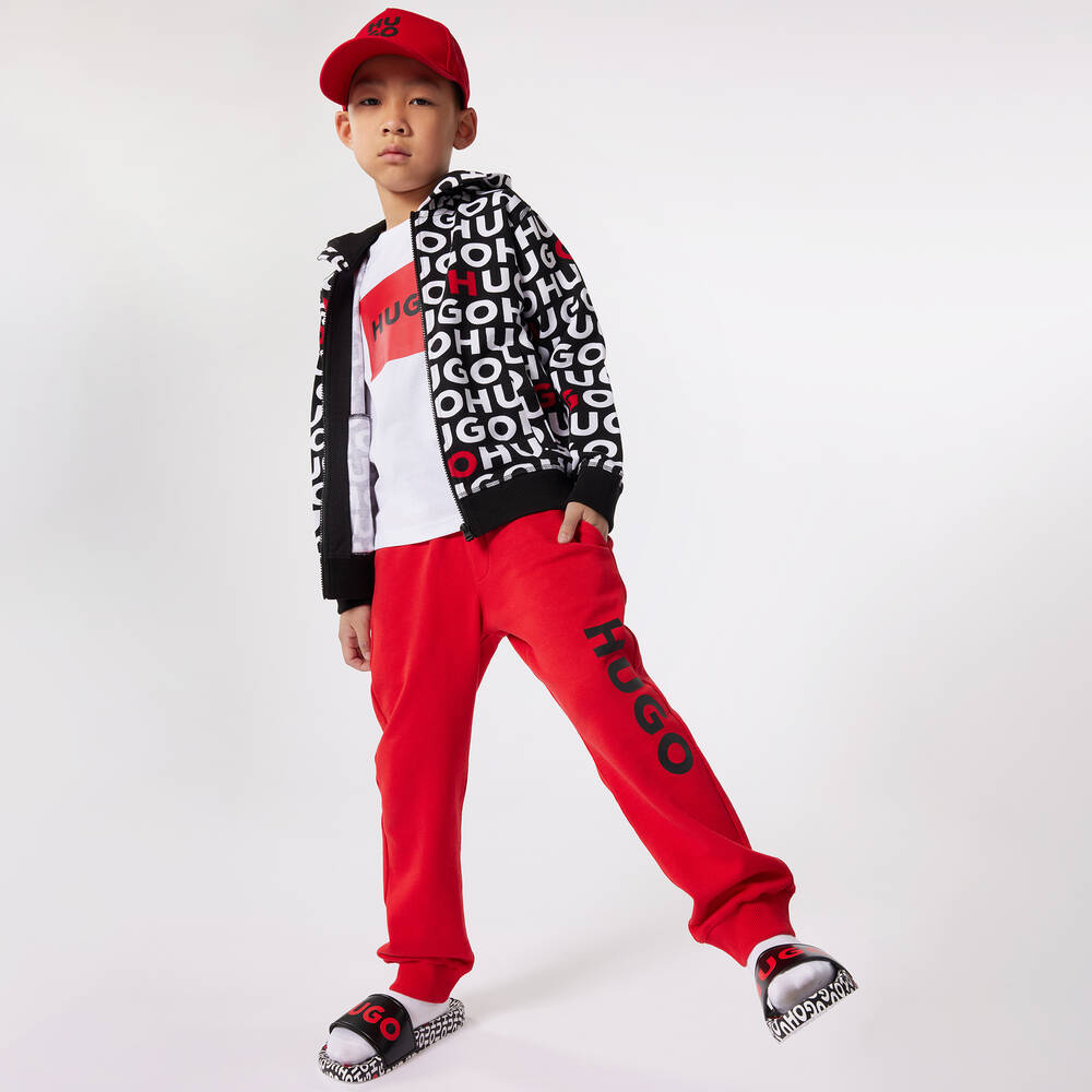 HUGO-Boys Black & Red Sliders | Childrensalon Outlet