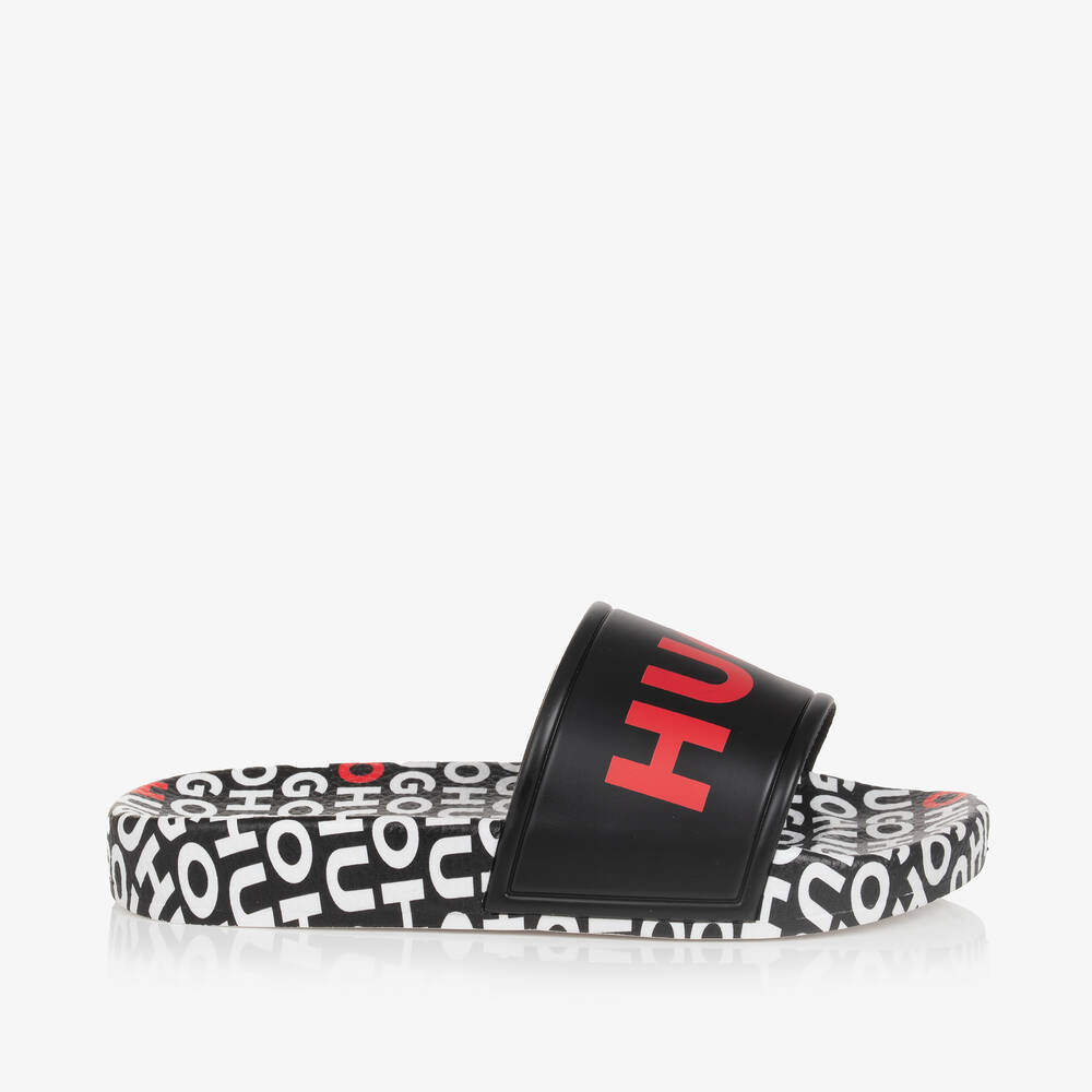 HUGO-Boys Black & Red Sliders | Childrensalon Outlet