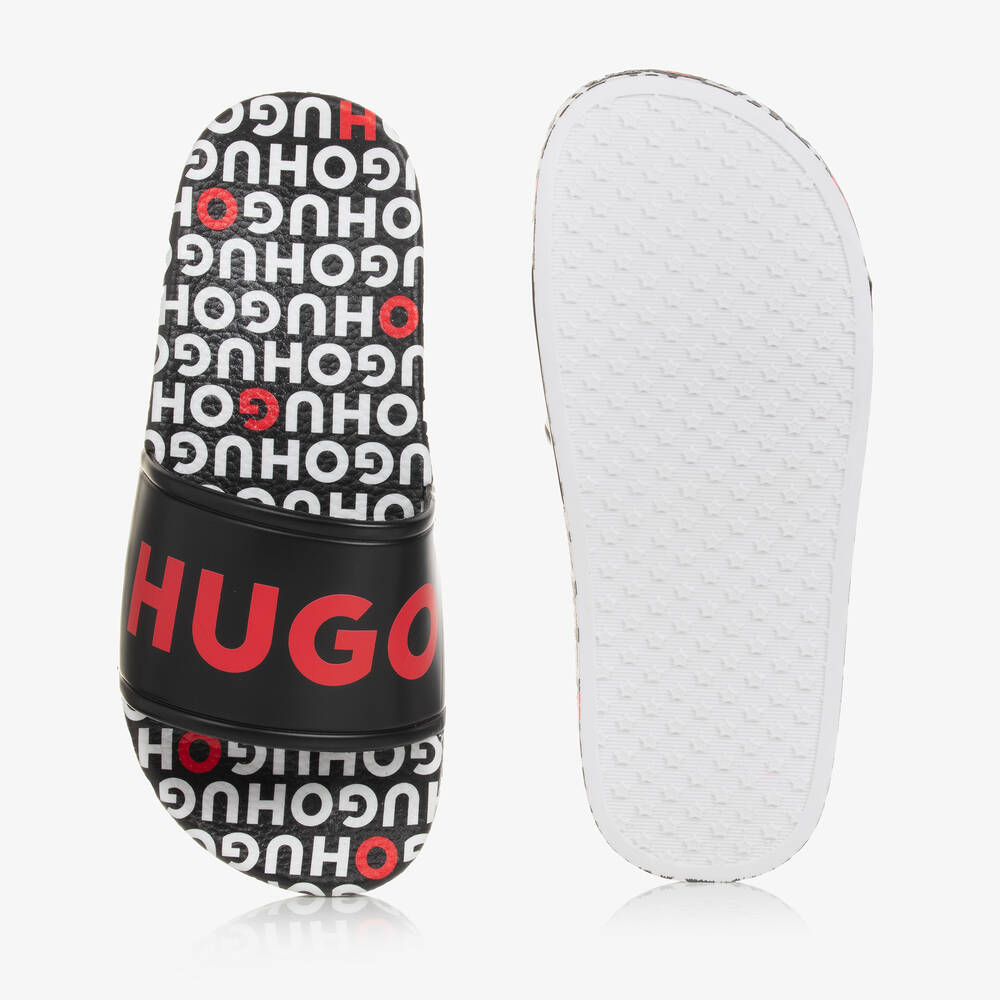 HUGO-Boys Black & Red Sliders | Childrensalon Outlet