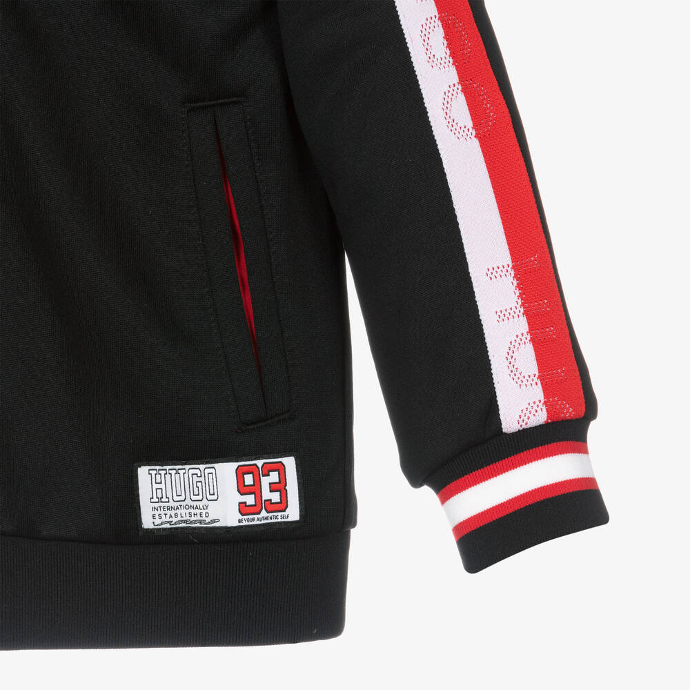 HUGO-Boys Black Stripe Zip-Up Track Top | Childrensalon Outlet