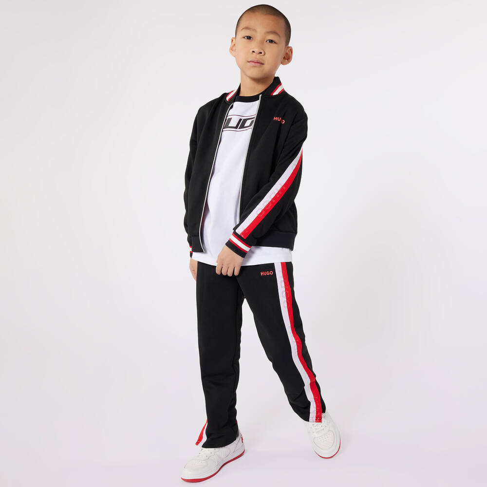 HUGO Boys Black Stripe Zip Up Track Top