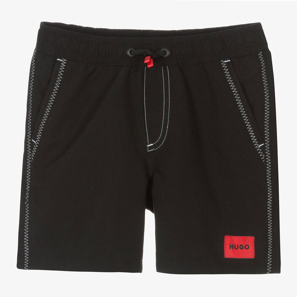 HUGO-Boys Black Swim Shorts | Childrensalon Outlet