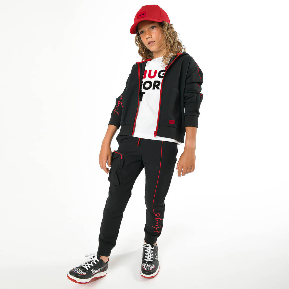 HUGO Boys Black ZipUp Hoodie Childrensalon Outlet