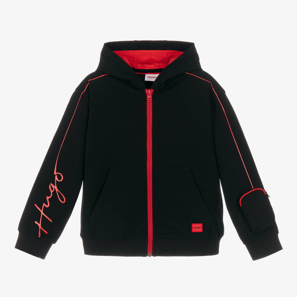 HUGO - Boys Black Zip-Up Hoodie | Childrensalon