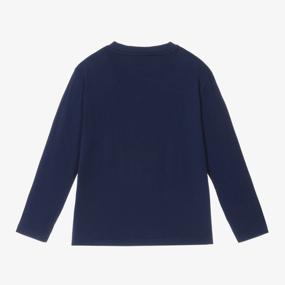 HUGO-Boys Blue Cotton Long Sleeve Tee | Childrensalon Outlet