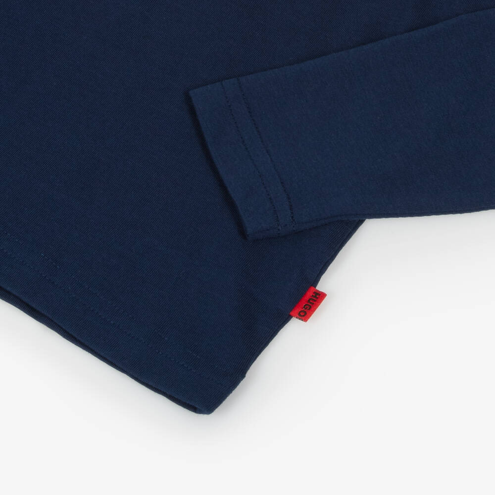 HUGO-Boys Blue Cotton Long Sleeve Tee | Childrensalon Outlet