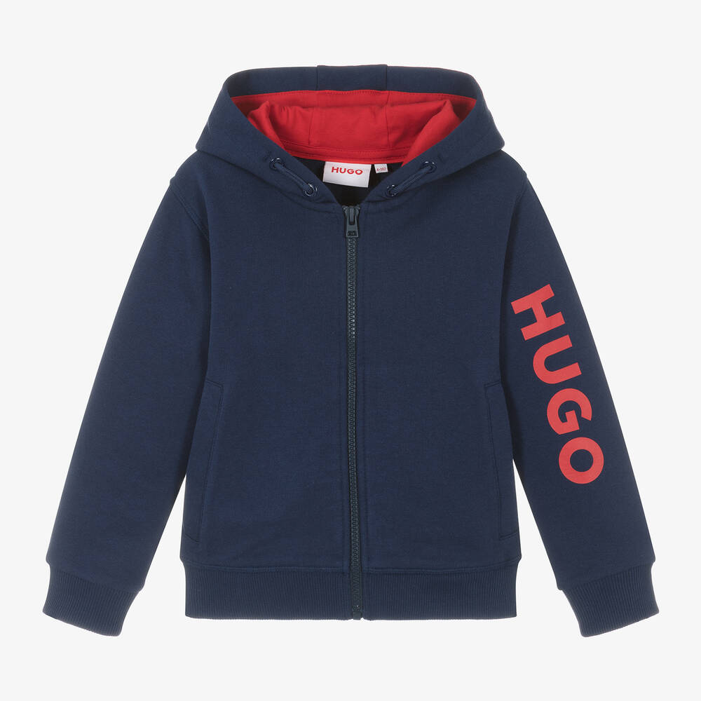 HUGO Boys Blue Cotton Zip Up Hoodie Childrensalon Outlet