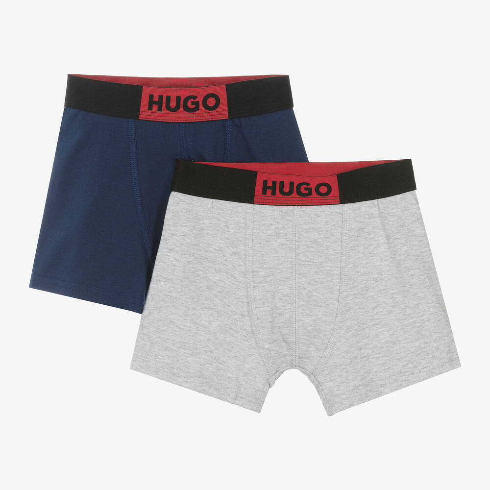 HUGO-Boys Blue & Grey Boxer Shorts (2 Pack) | Childrensalon Outlet