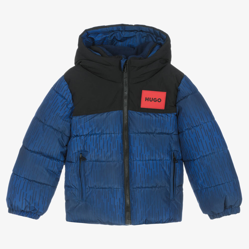 HUGO - Boys Blue Hooded Puffer Jacket | Childrensalon