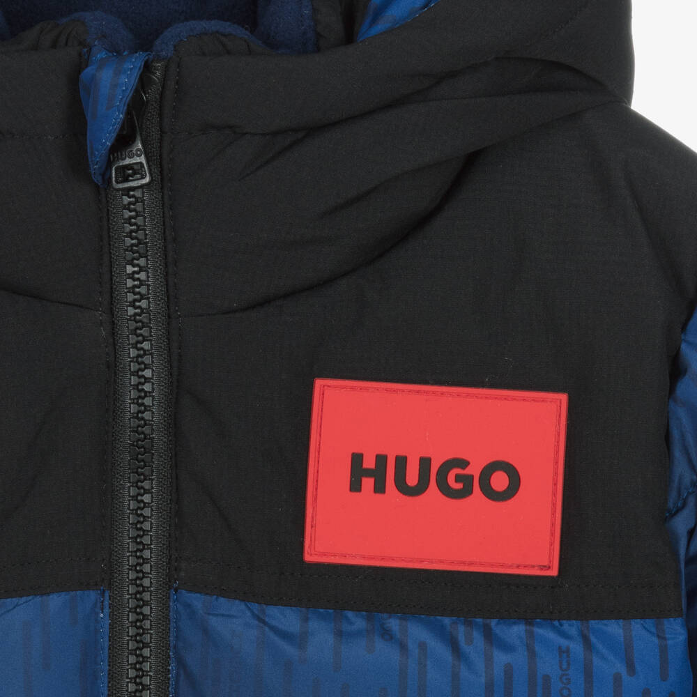 HUGO-Boys Blue Hooded Puffer Jacket | Childrensalon Outlet