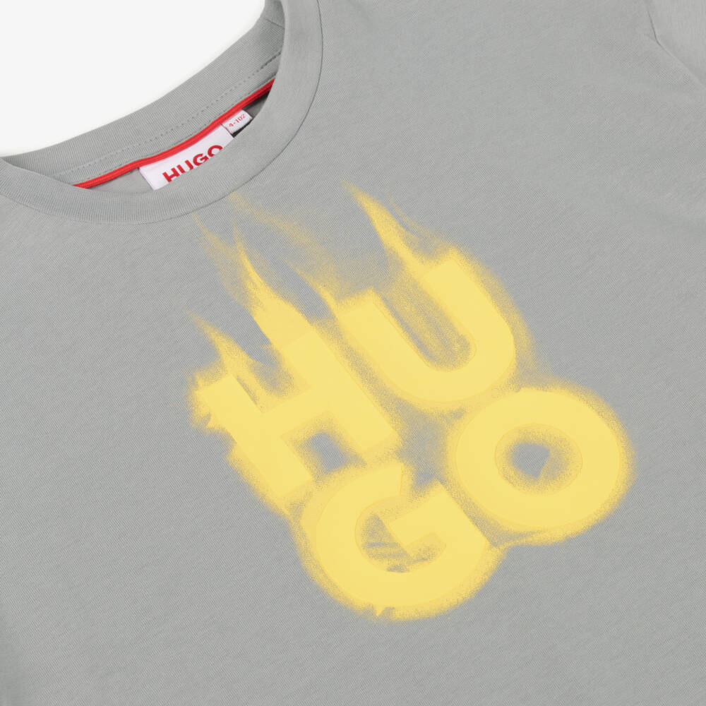 HUGO-Boys Charcoal Flame Graphic Tee | Childrensalon Outlet