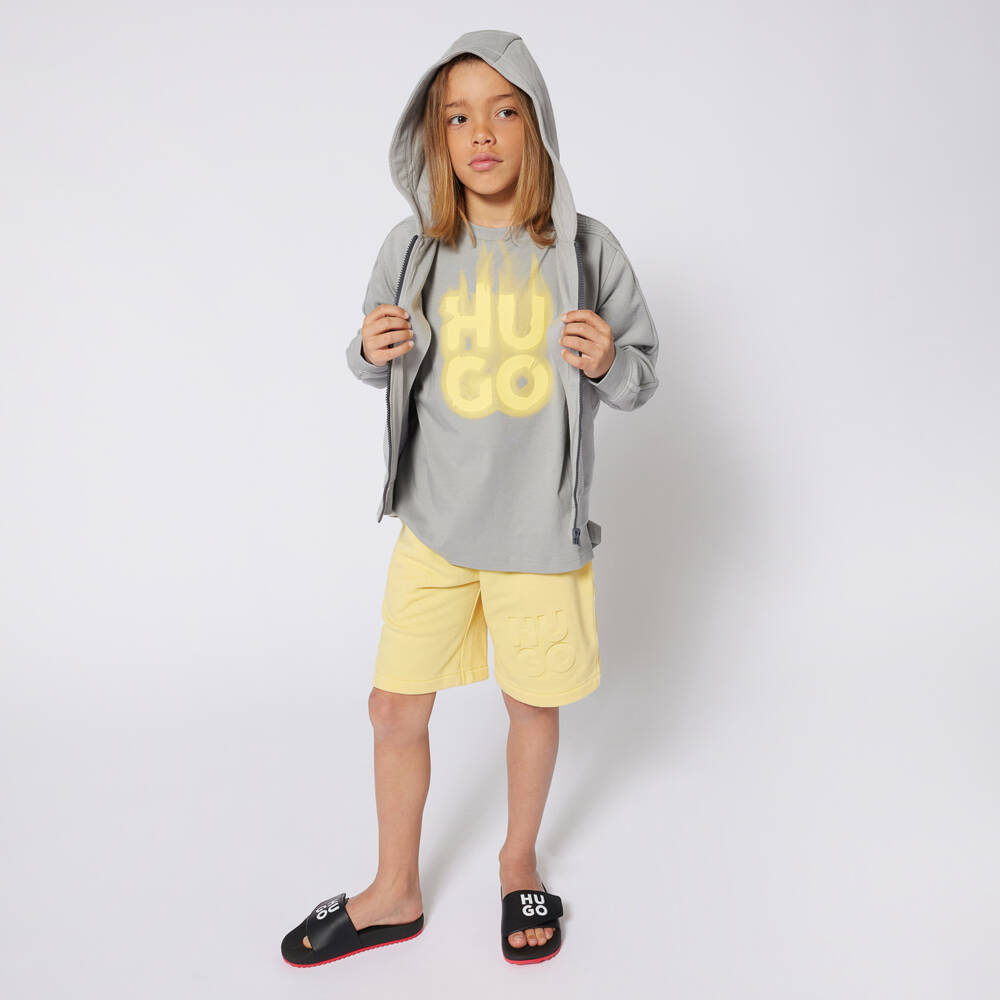 HUGO-Boys Charcoal Flame Graphic Tee | Childrensalon Outlet