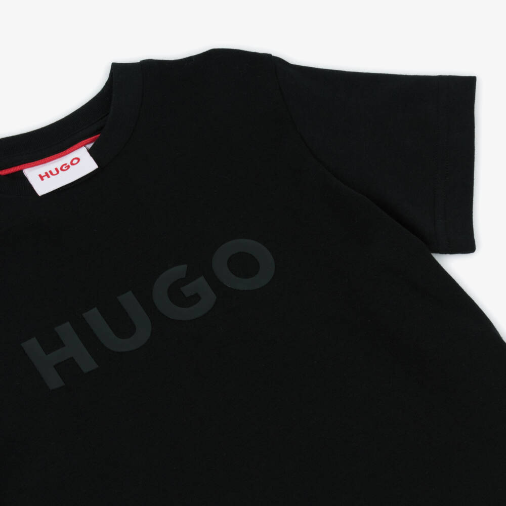 HUGO-Boys Charcoal Organic Cotton Tee | Childrensalon Outlet