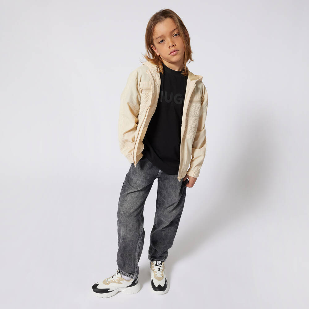 HUGO-Boys Charcoal Organic Cotton Tee | Childrensalon Outlet