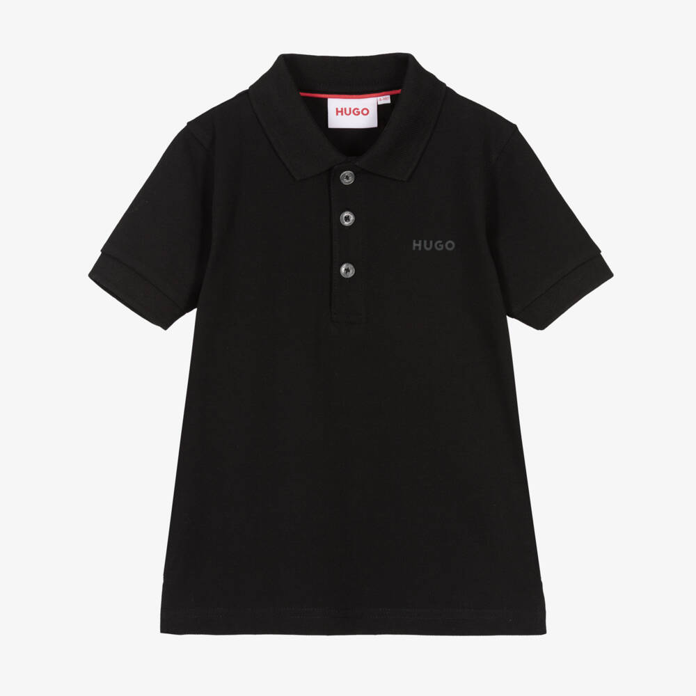 HUGO-Boys Classic Black Cotton Polo | Childrensalon Outlet