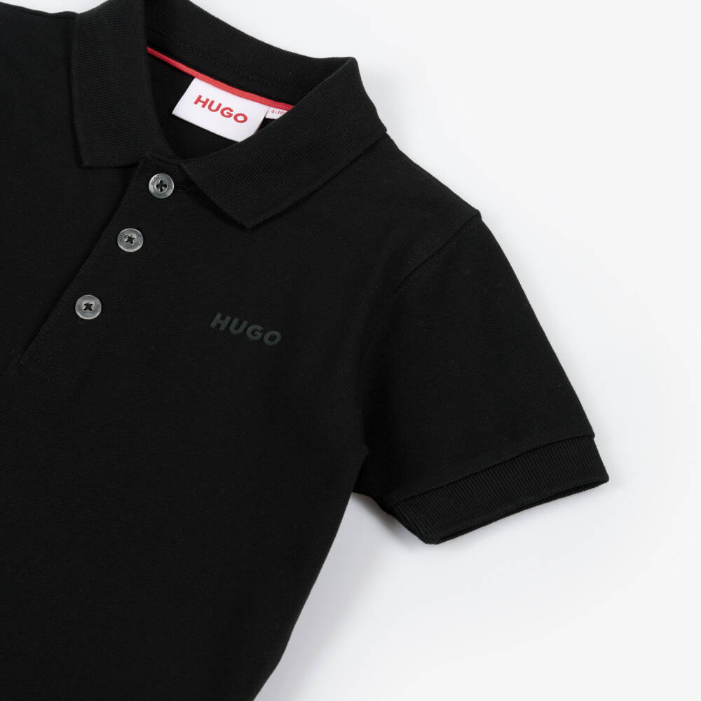 HUGO-Boys Classic Black Cotton Polo | Childrensalon Outlet