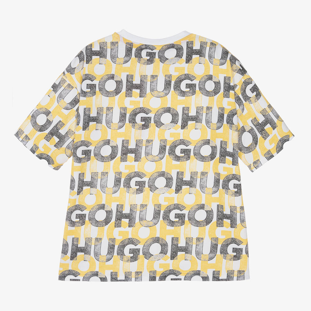 HUGO-Boys Cotton Logo Tee in White | Childrensalon Outlet