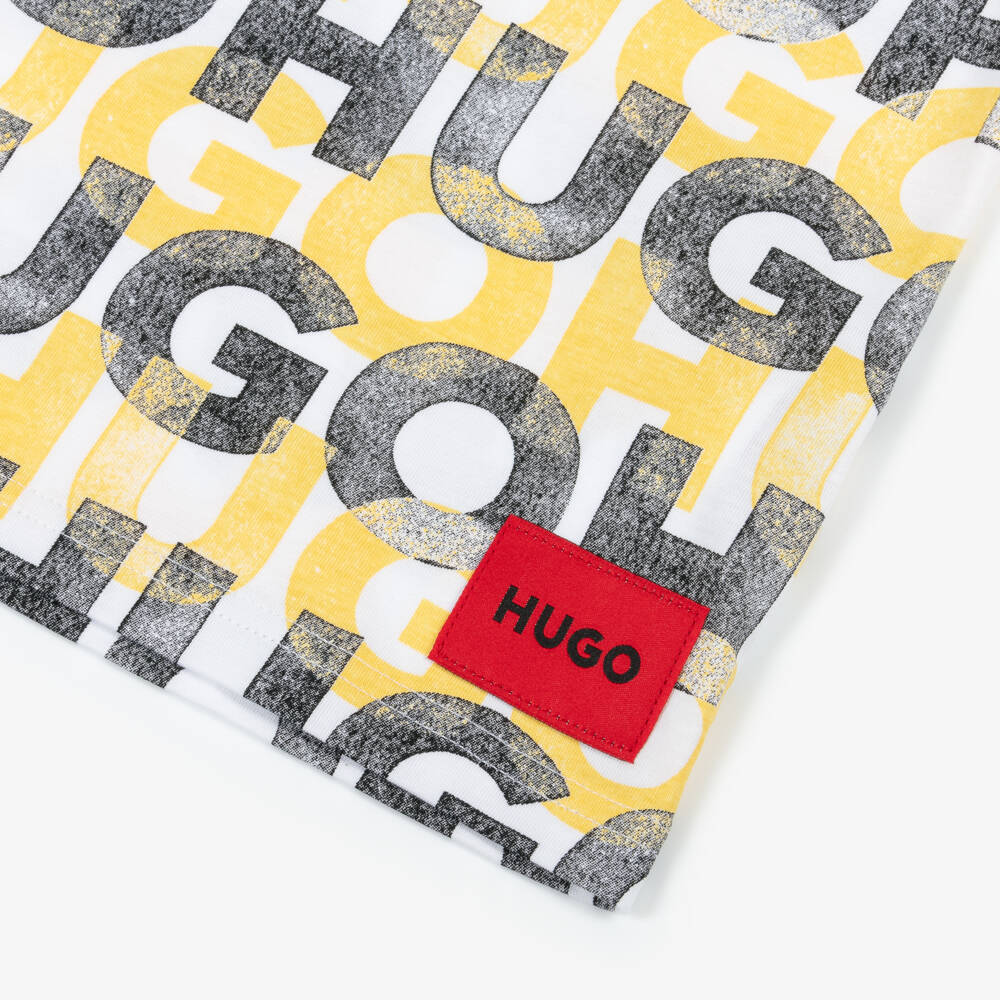 HUGO-Boys Cotton Logo Tee in White | Childrensalon Outlet