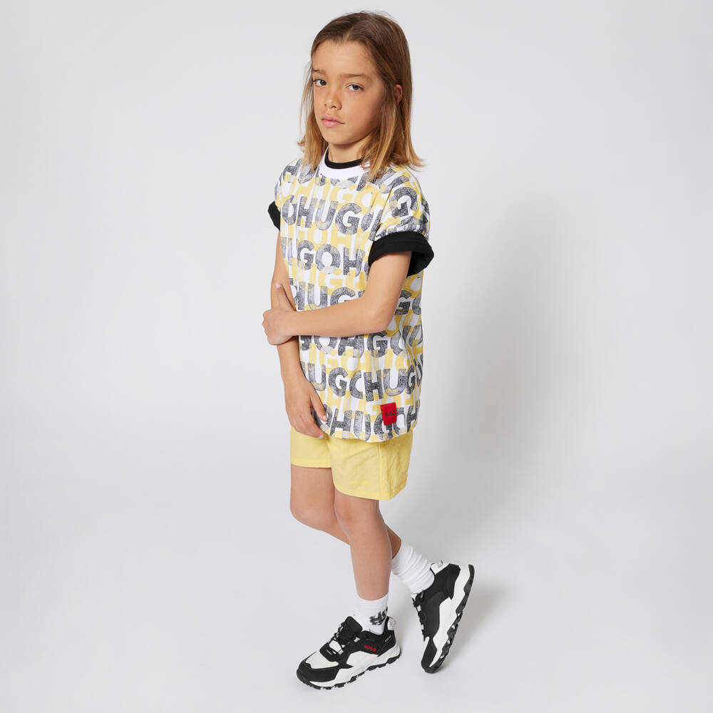 HUGO-Boys Cotton Logo Tee in White | Childrensalon Outlet