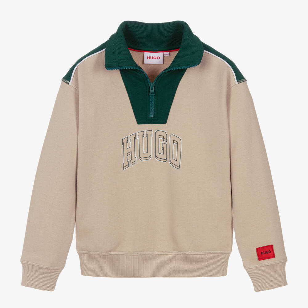 HUGO-Boys Cozy Beige Zip-Up Knit | Childrensalon Outlet