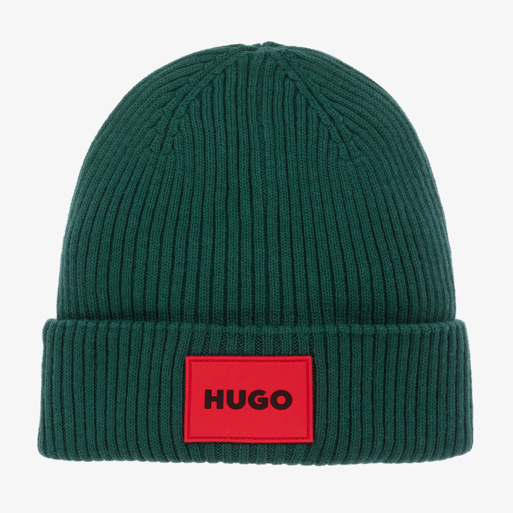 HUGO-Boys Cozy Green Knit Hat | Childrensalon Outlet
