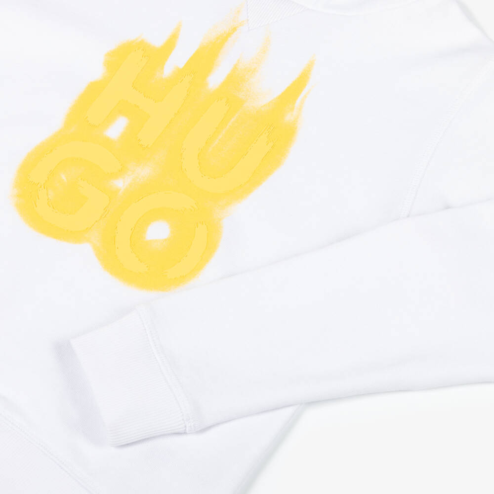HUGO-Boys Cozy White Flame Hoodie | Childrensalon Outlet