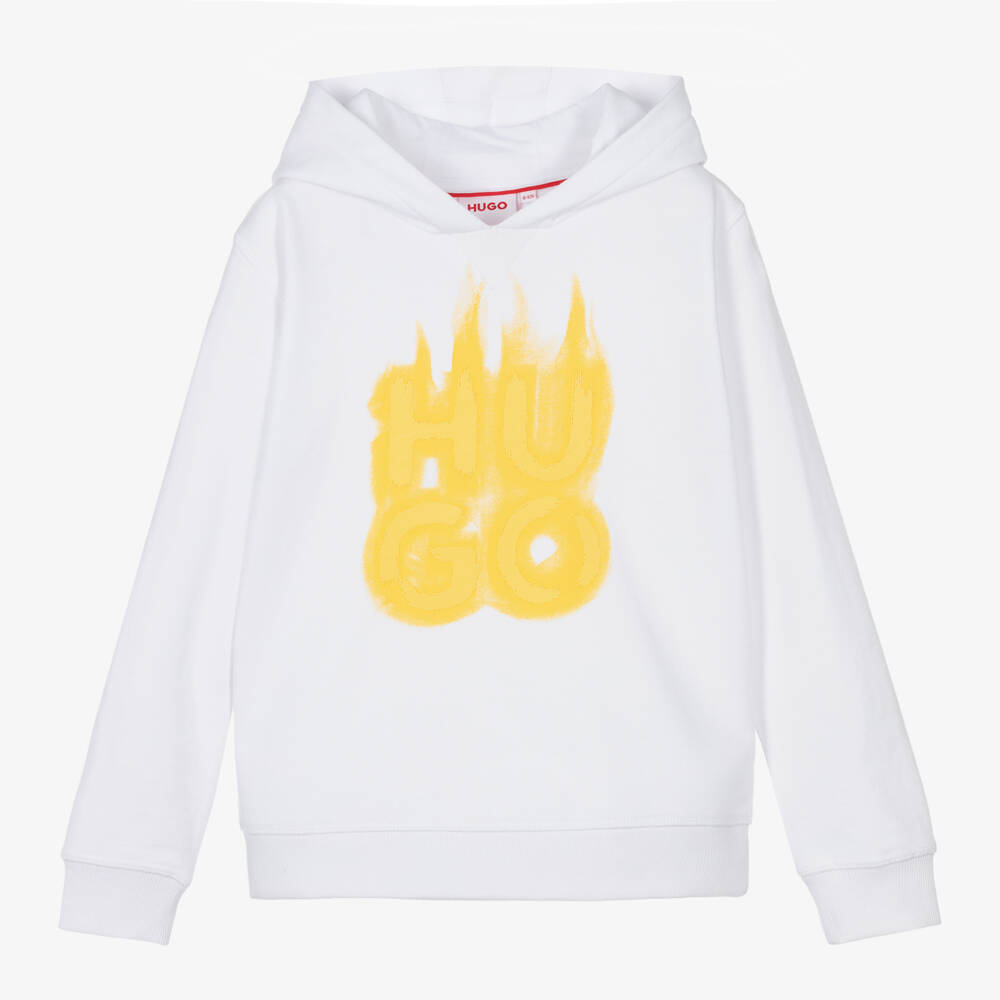 HUGO-Boys Cozy White Flame Hoodie | Childrensalon Outlet