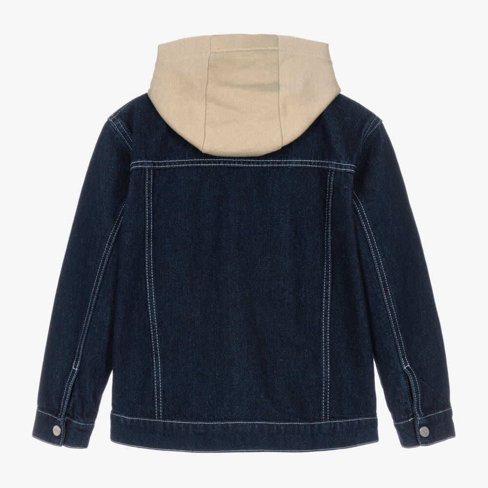 HUGO-Boys Hooded Denim Jacket in Blue | Childrensalon Outlet