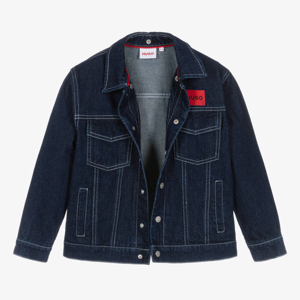 HUGO-Boys Hooded Denim Jacket in Blue | Childrensalon Outlet