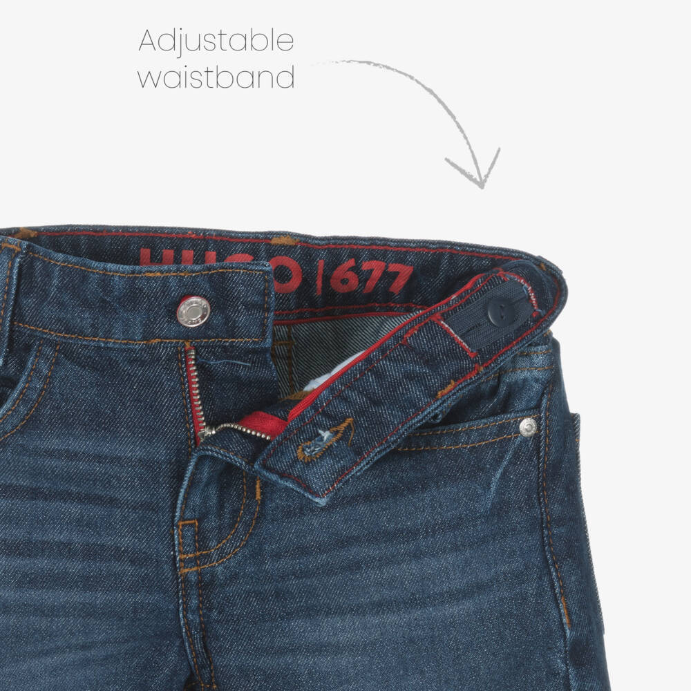 HUGO-Boys Indigo Cotton Denim Shorts | Childrensalon Outlet