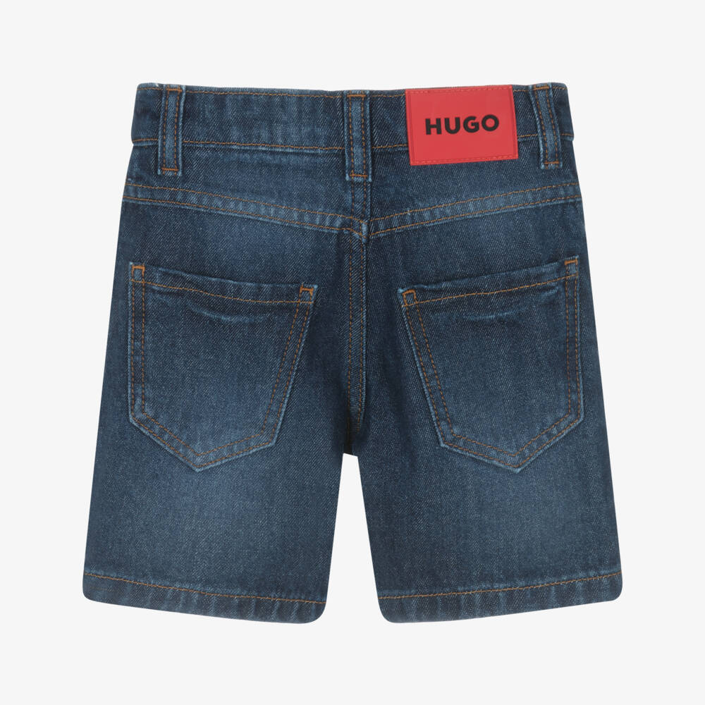 HUGO-Boys Indigo Cotton Denim Shorts | Childrensalon Outlet