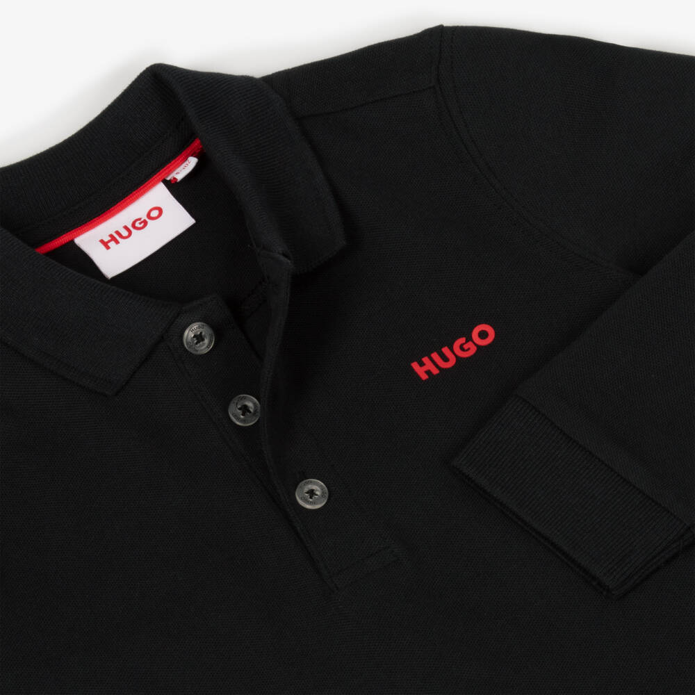 HUGO-Boys Long-Sleeve Black Polo | Childrensalon Outlet