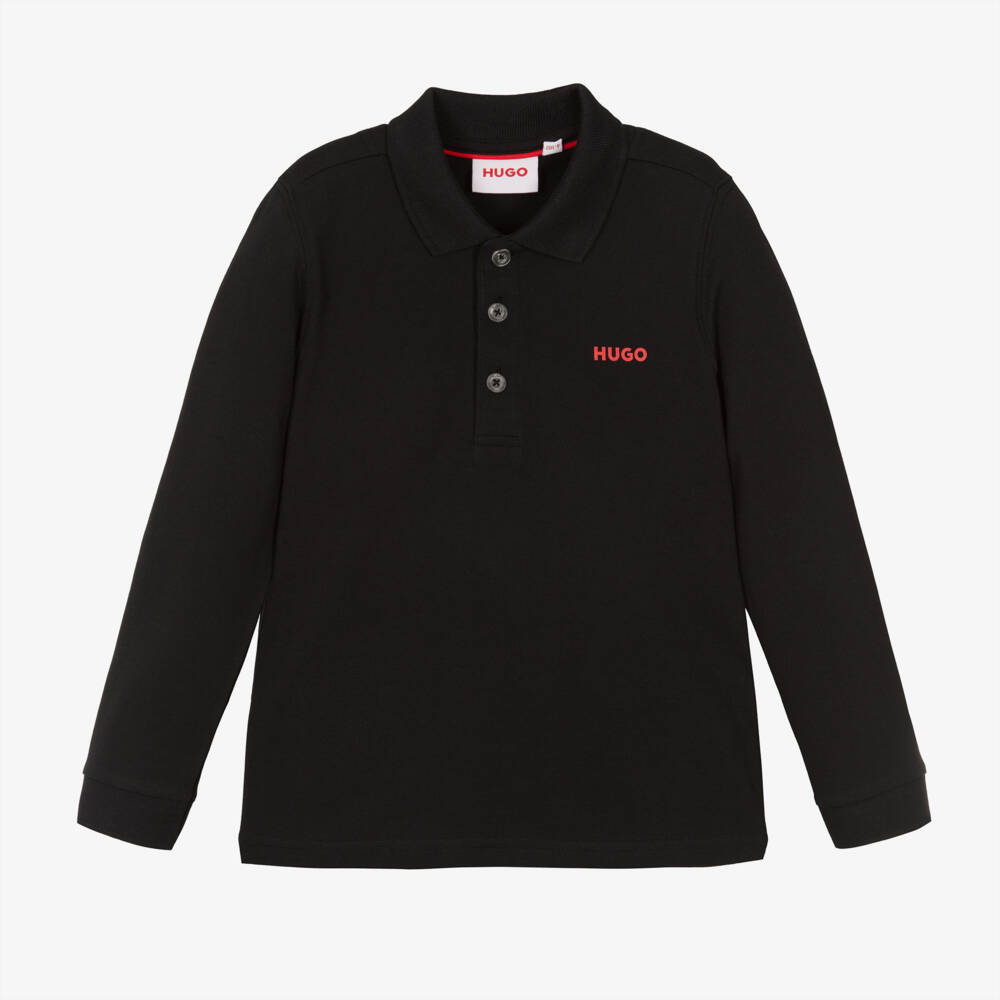 HUGO-Boys Long-Sleeve Black Polo | Childrensalon Outlet