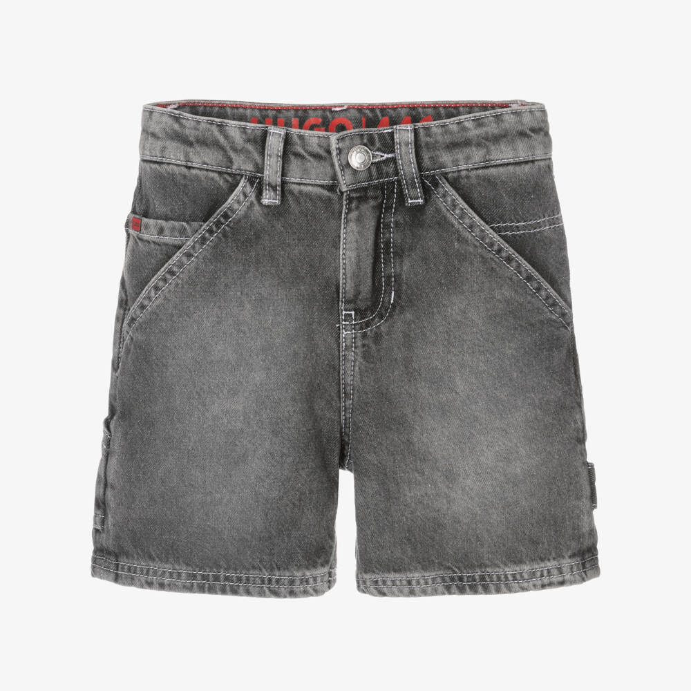HUGO-Boys Loose Black Denim Shorts | Childrensalon Outlet