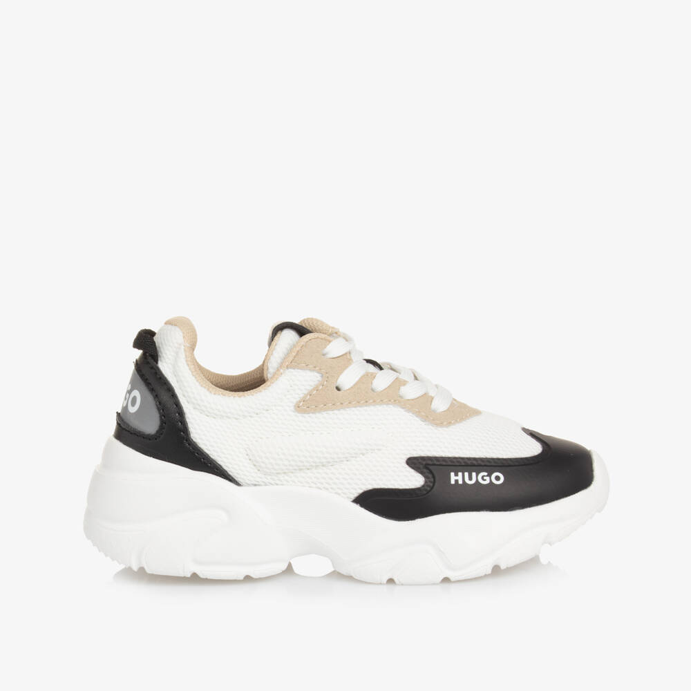 HUGO-Boys Mesh Trainers in White & Black | Childrensalon Outlet
