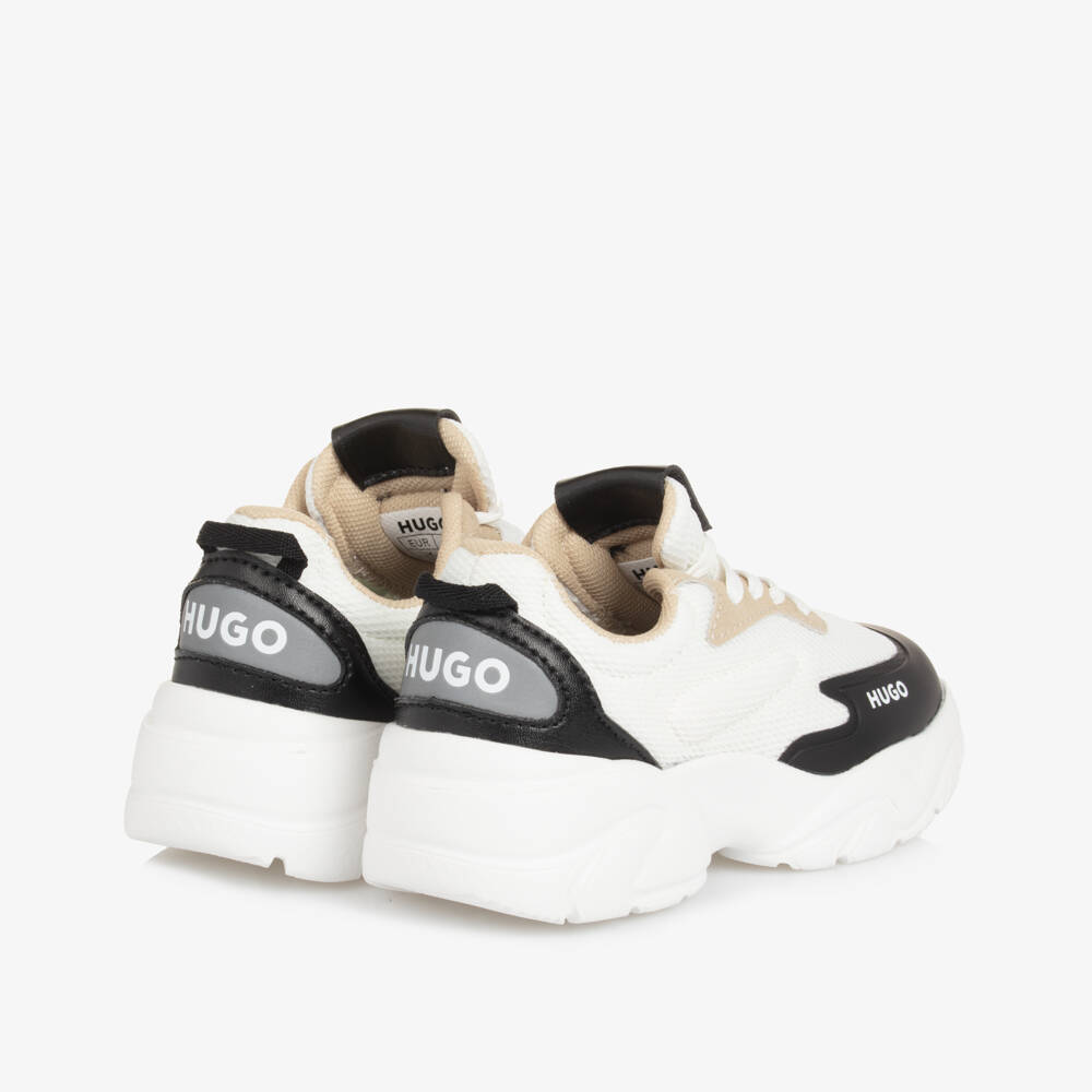 HUGO-Boys Mesh Trainers in White & Black | Childrensalon Outlet